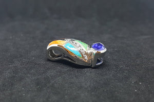 Inlay Multi-stones V-neck sterling silver pendant necklace