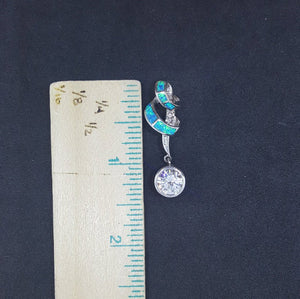 Wavy wrap Blue Opal CZ sterling silver pendant