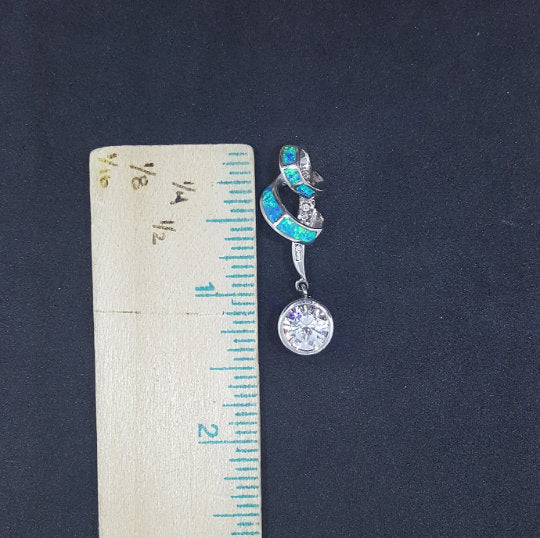 Wavy wrap Blue Opal CZ sterling silver pendant