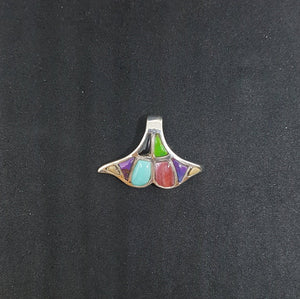 Whale Tail multi-stones sterling silver pendant necklace