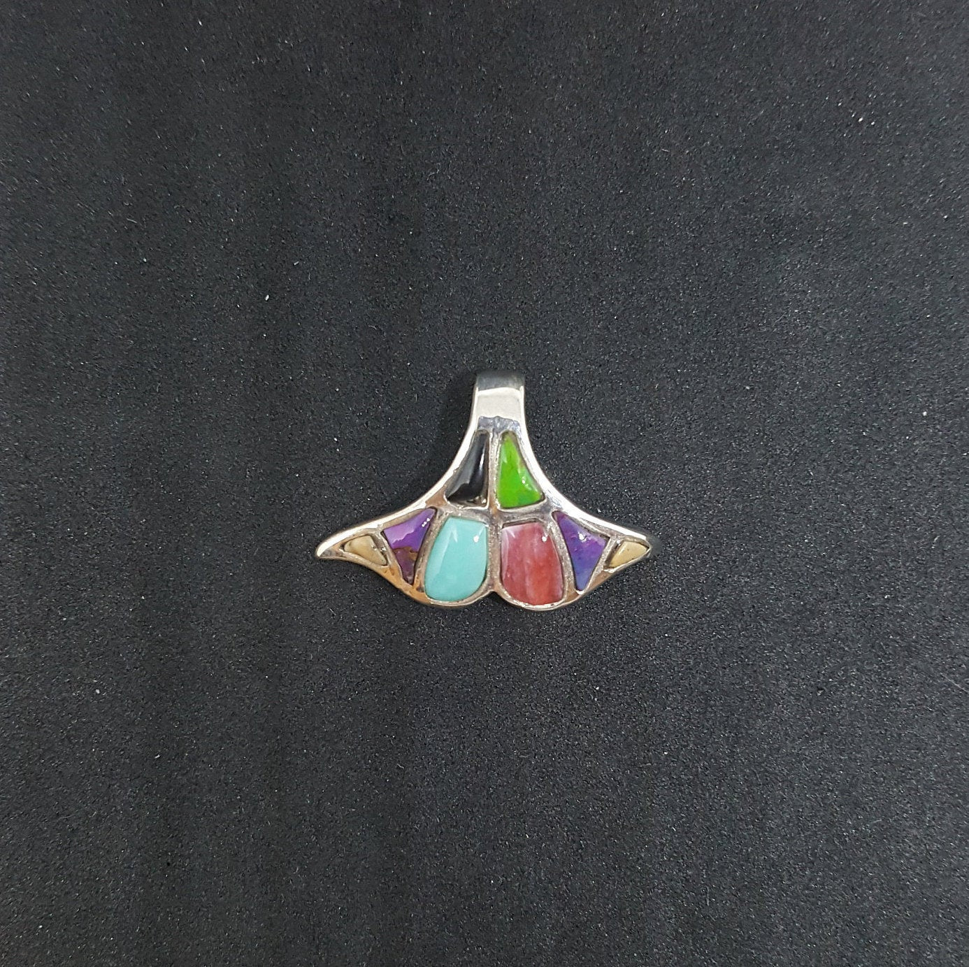 Whale Tail multi-stones sterling silver pendant necklace
