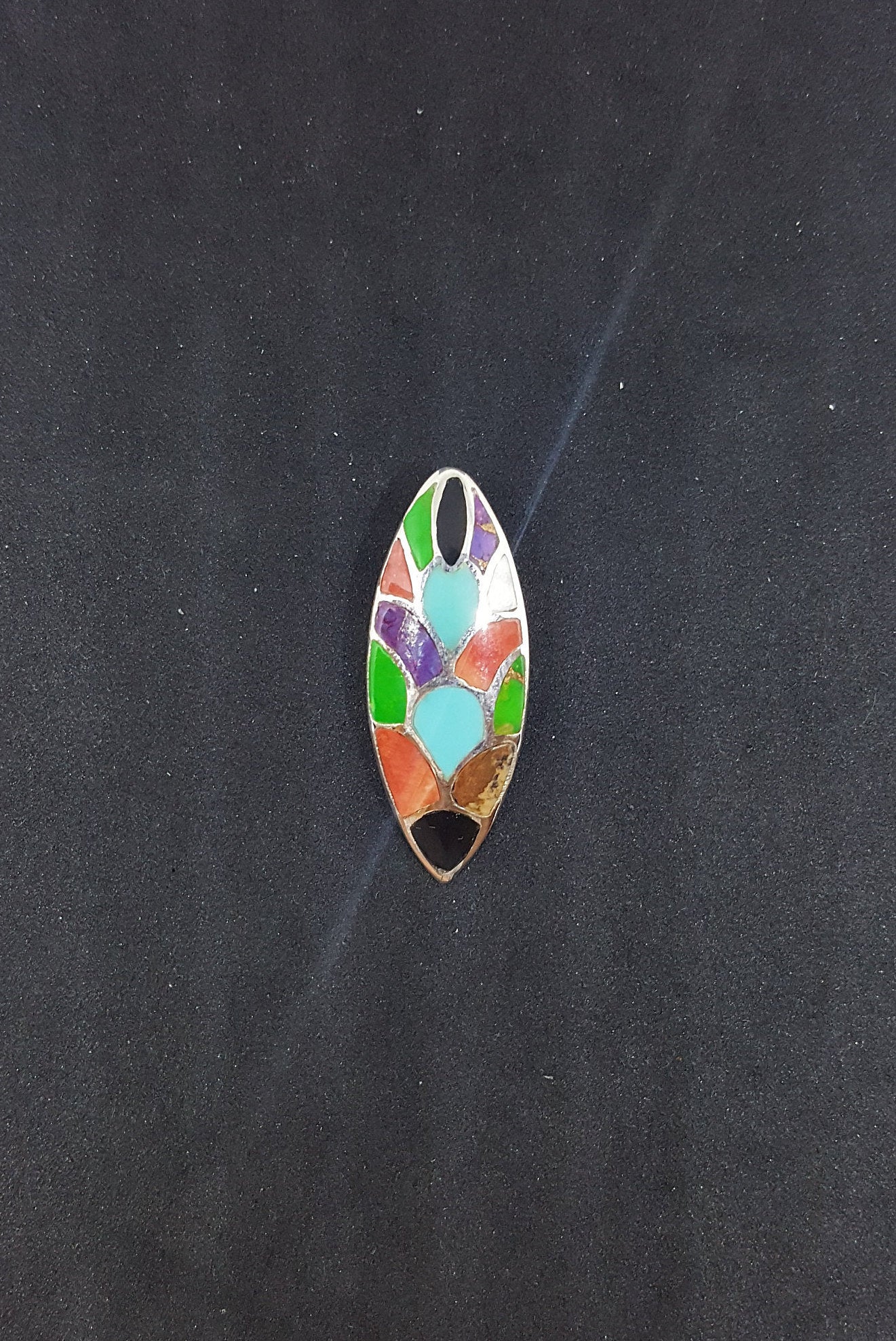 Flower Bunch inlay multi-stones ellipse shape sterling silver pendant necklace