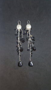 Dream Catcher Black Onyx sterling silver dangle earrings