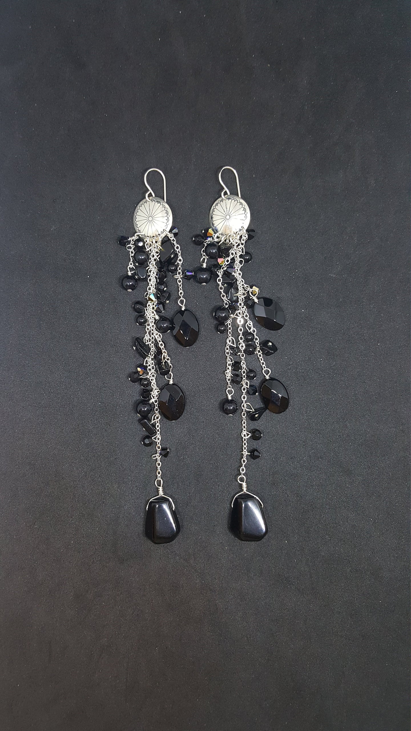 Dream Catcher Black Onyx sterling silver dangle earrings