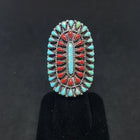 Size 6 - Large Cluster Turquoise Coral sterling silver ring