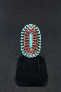 Size 6 - Large Cluster Turquoise Coral sterling silver ring