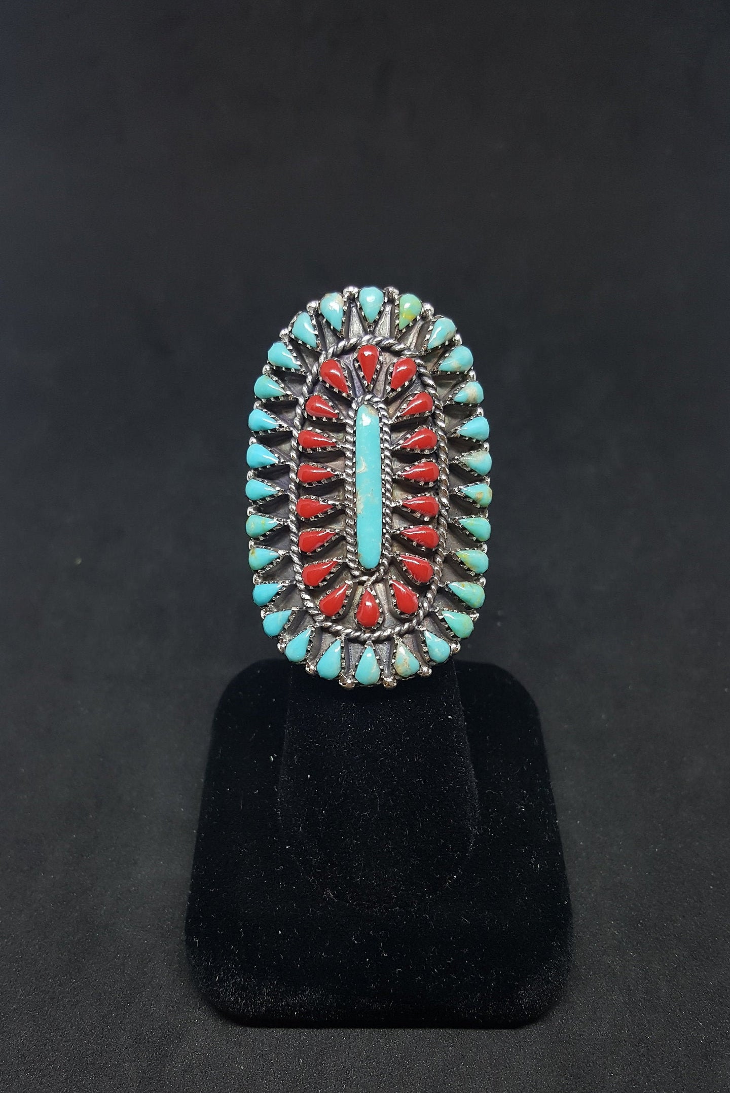 Size 6 - Large Cluster Turquoise Coral sterling silver ring