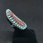 Size 6 - Large Cluster Turquoise Coral sterling silver ring