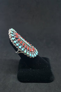 Size 6 - Large Cluster Turquoise Coral sterling silver ring