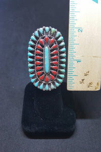 Size 6 - Large Cluster Turquoise Coral sterling silver ring