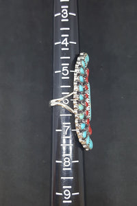 Size 6 - Large Cluster Turquoise Coral sterling silver ring