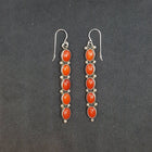 Vintage 5 Coral stones oval long thin sterling silver dangle earrings