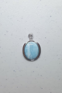 Simple Oval Blue Larimar sterling silver pendant necklace