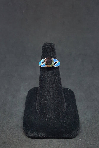Blue Fire Opal Tourmaline Round shape sterling silver ring