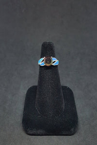 Blue Fire Opal Tourmaline Round shape sterling silver ring
