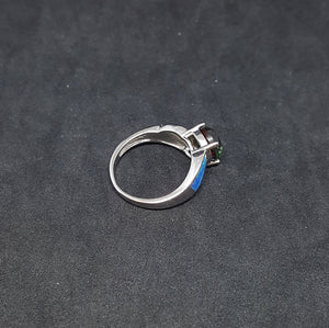 Blue Fire Opal Tourmaline Round shape sterling silver ring