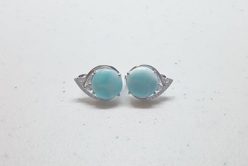 Blue Eyes 10 mm Blue Larimar with CZ round shape sterling silver hoop earrings