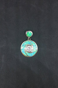 Round 4 pedals Flower Blue Fire Opal CZ sterling silver pendant necklace