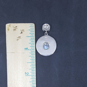 Round 4 pedals Flower Blue Fire Opal CZ sterling silver pendant necklace