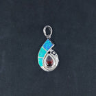 Shiny Shell Opal Garnet CZ teardrop shape  sterling silver pendant necklace