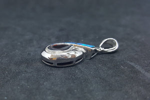 Shiny Shell Opal Garnet CZ teardrop shape  sterling silver pendant necklace