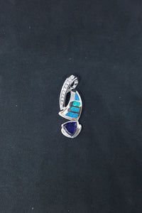 Wavy twisted Opal CZ Tanzanite triangle shape sterling silver pendant necklace