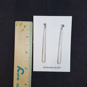 Long thin teardrop White Opal Sterling silver stud earrings