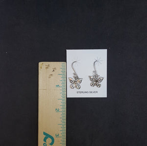 Butterfly with design White Opal Sterling silver dangle earrings