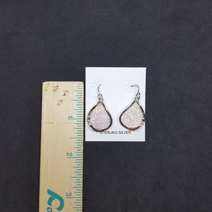Wavy pattern teardrop White Opal Sterling silver dangle earrings