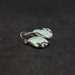 Wavy pattern teardrop White Opal Sterling silver dangle earrings