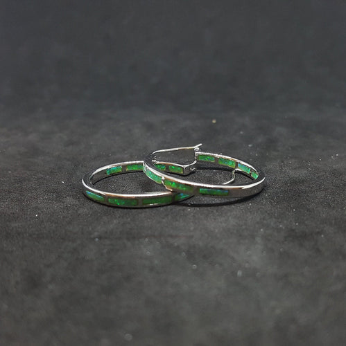 Circle Green Opal rectangle-shaped stone Sterling silver hoop earrings