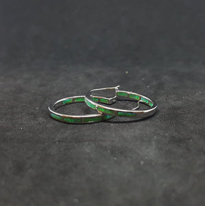 Circle Green Opal rectangle-shaped stone Sterling silver hoop earrings