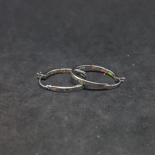 Circle Fire Opal rectangle-shaped stone Sterling silver hoop earrings