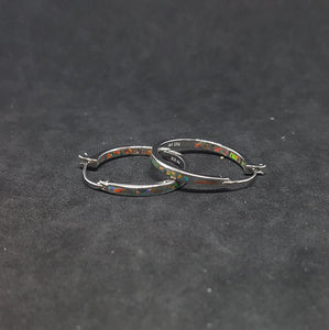 Circle Fire Opal rectangle-shaped stone Sterling silver hoop earrings