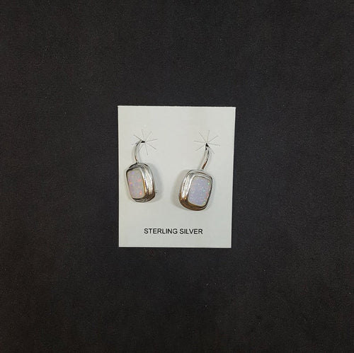 Thick Rectangle White Opal Sterling silver dangle earrings