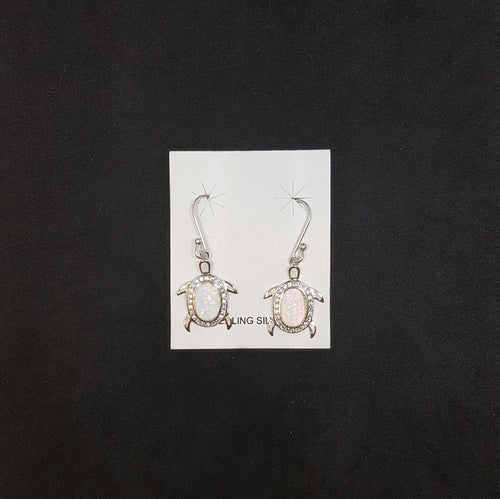 Turtle Oval White Opal micro CZ Sterling silver dangle earrings