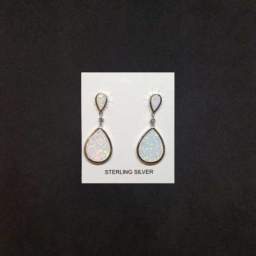 Teardrop White Opal Sterling silver stud earrings