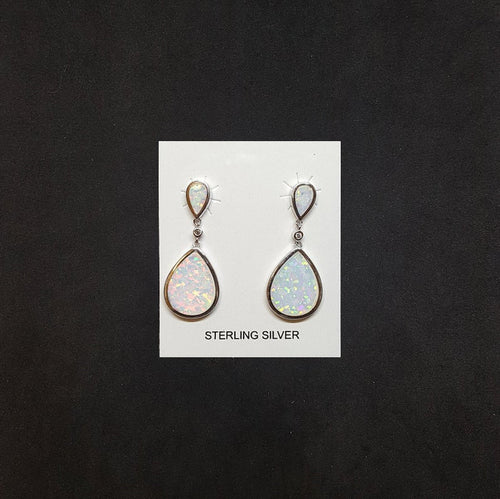Teardrop White Opal Sterling silver stud earrings