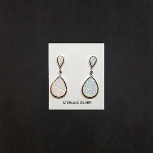 Teardrop White Opal Sterling silver stud earrings