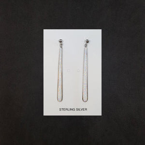Long thin teardrop White Opal Sterling silver stud earrings