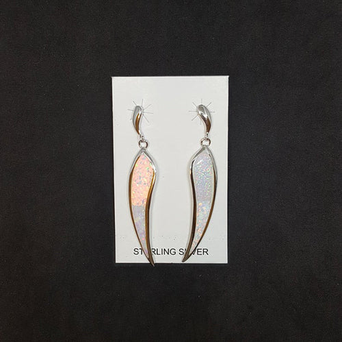 Sharp Spear White Opal Sterling silver stud earrings