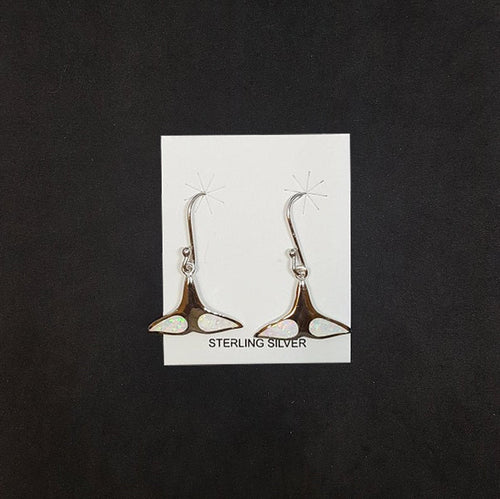 Whale Tail White Opal Sterling silver dangle earrings