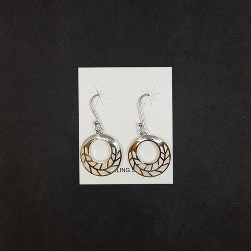 Crescent Leaf White Opal Sterling silver dangle earrings