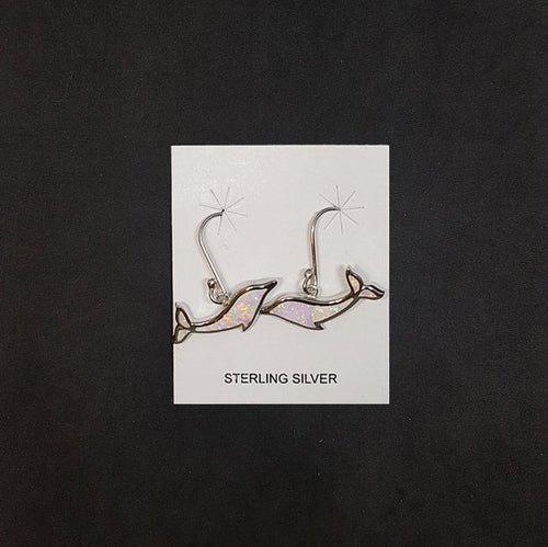 Dolphin White Opal Sterling silver dangle earrings