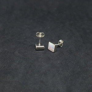 7 mm Square White Fire Opal sterling silver stud earrings