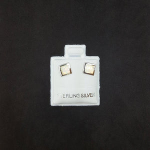 5 mm Square White Fire Opal sterling silver post earrings