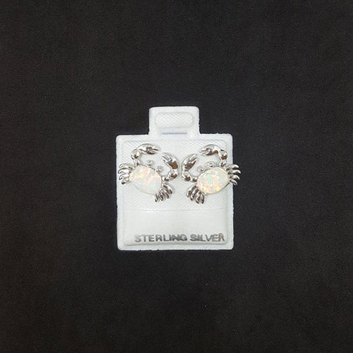 Baby Crab Oval White Fire Opal sterling silver post earrings