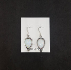 Teardrop shape White Fire Opal Dots sterling silver silver dangle earrings