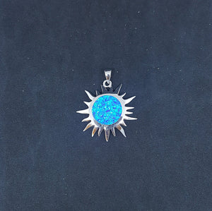 Blue Sun Fire Opal sterling silver pendant