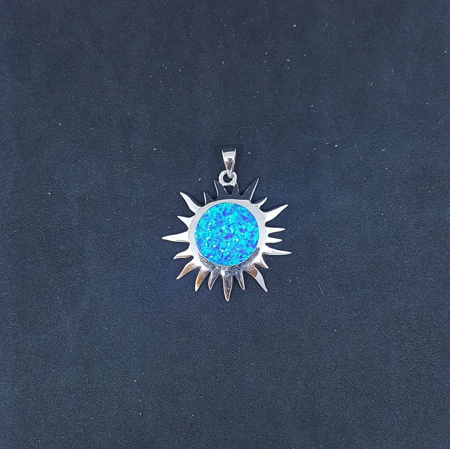 Blue Sun Fire Opal sterling silver pendant